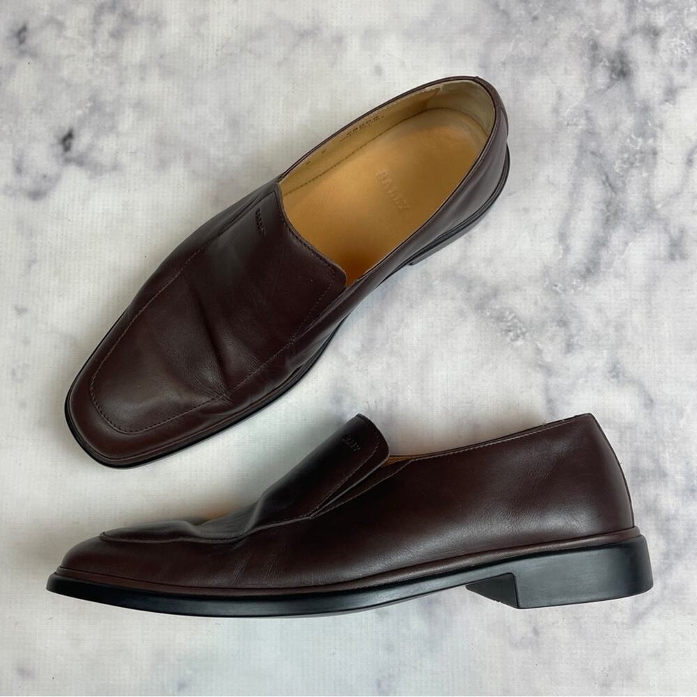 Bally Caddo Brown Slip On Loafers Italian Leather Square Toe Sz 8E